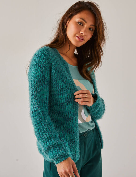 Gilet paletot Spécial Petites, maille poilue (vert grisé) Gilet paletot Spécial Petites, maille poilue (vert grisé)